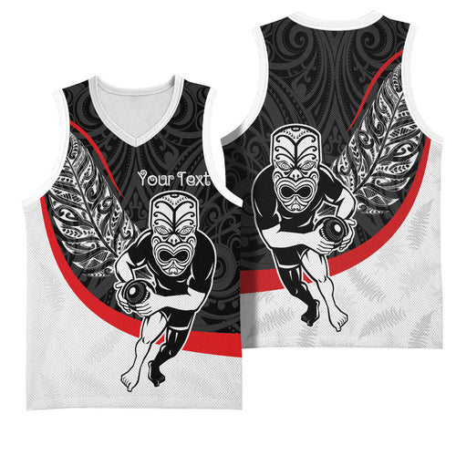 Personalised Aotearoa Lawn Bowls Basketball Jersey Maori Warrior and Silver Fern Sporty Style