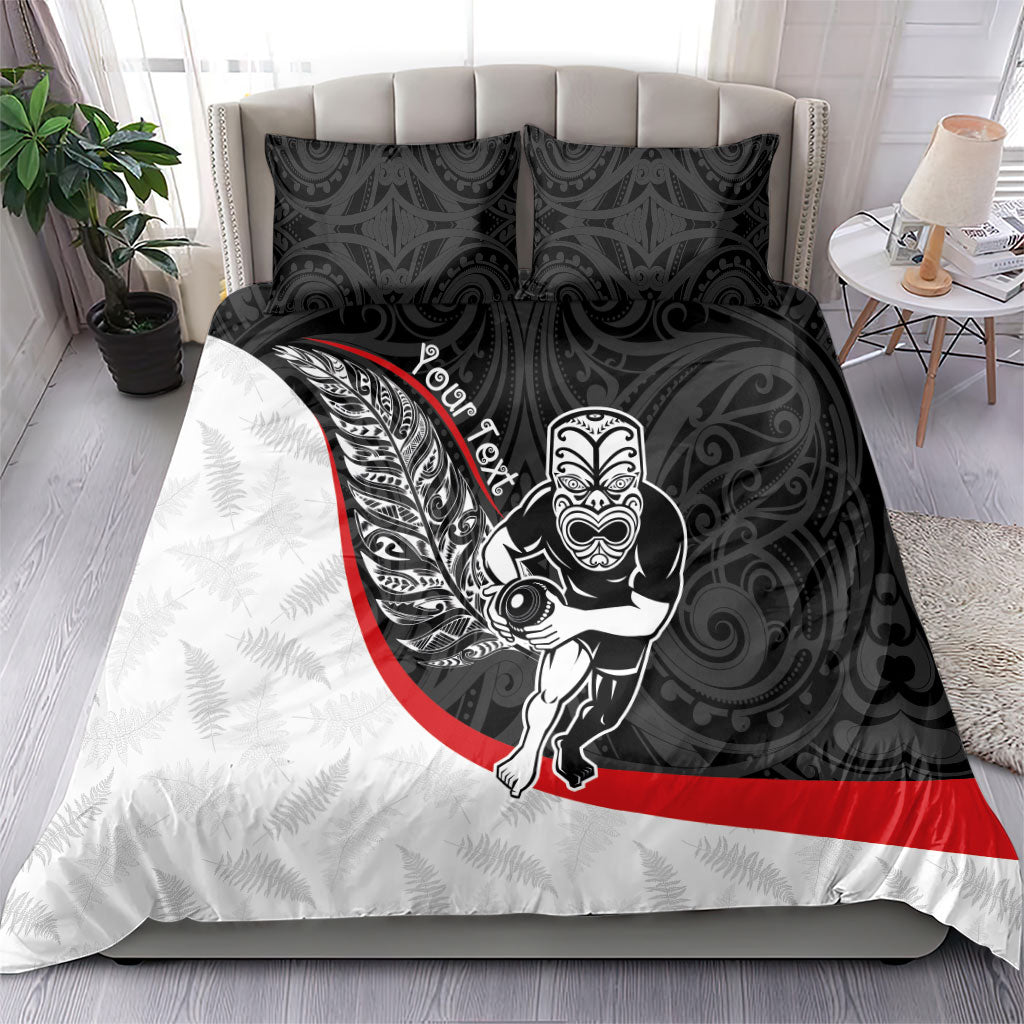 Personalised Aotearoa Lawn Bowls Bedding Set Maori Warrior and Silver Fern Sporty Style