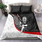 Personalised Aotearoa Lawn Bowls Bedding Set Maori Warrior and Silver Fern Sporty Style