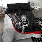 Personalised Aotearoa Lawn Bowls Bedding Set Maori Warrior and Silver Fern Sporty Style