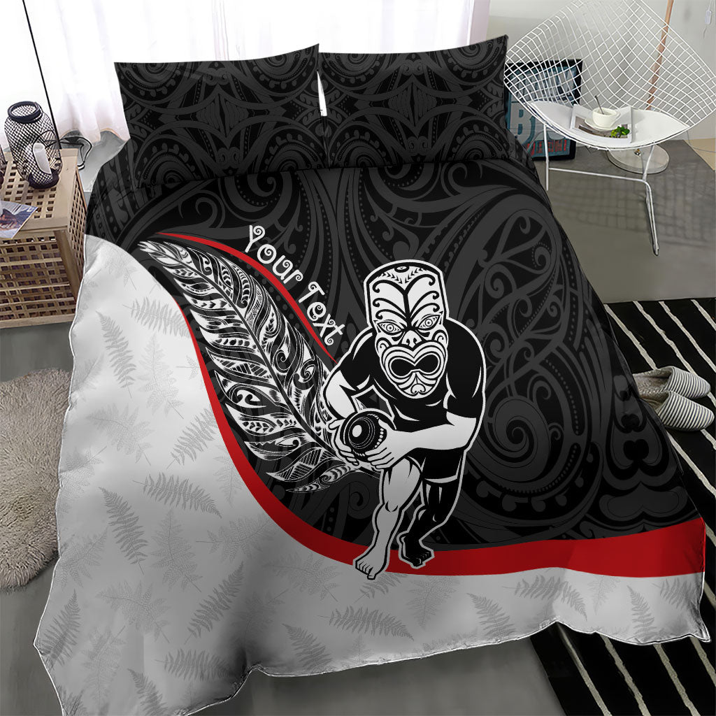 Personalised Aotearoa Lawn Bowls Bedding Set Maori Warrior and Silver Fern Sporty Style