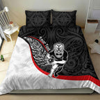 Personalised Aotearoa Lawn Bowls Bedding Set Maori Warrior and Silver Fern Sporty Style