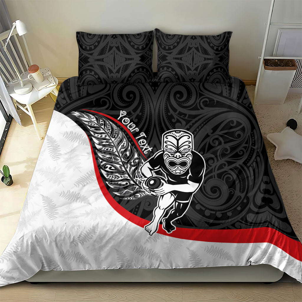 Personalised Aotearoa Lawn Bowls Bedding Set Maori Warrior and Silver Fern Sporty Style