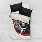 Personalised Aotearoa Lawn Bowls Bedding Set Maori Warrior and Silver Fern Sporty Style