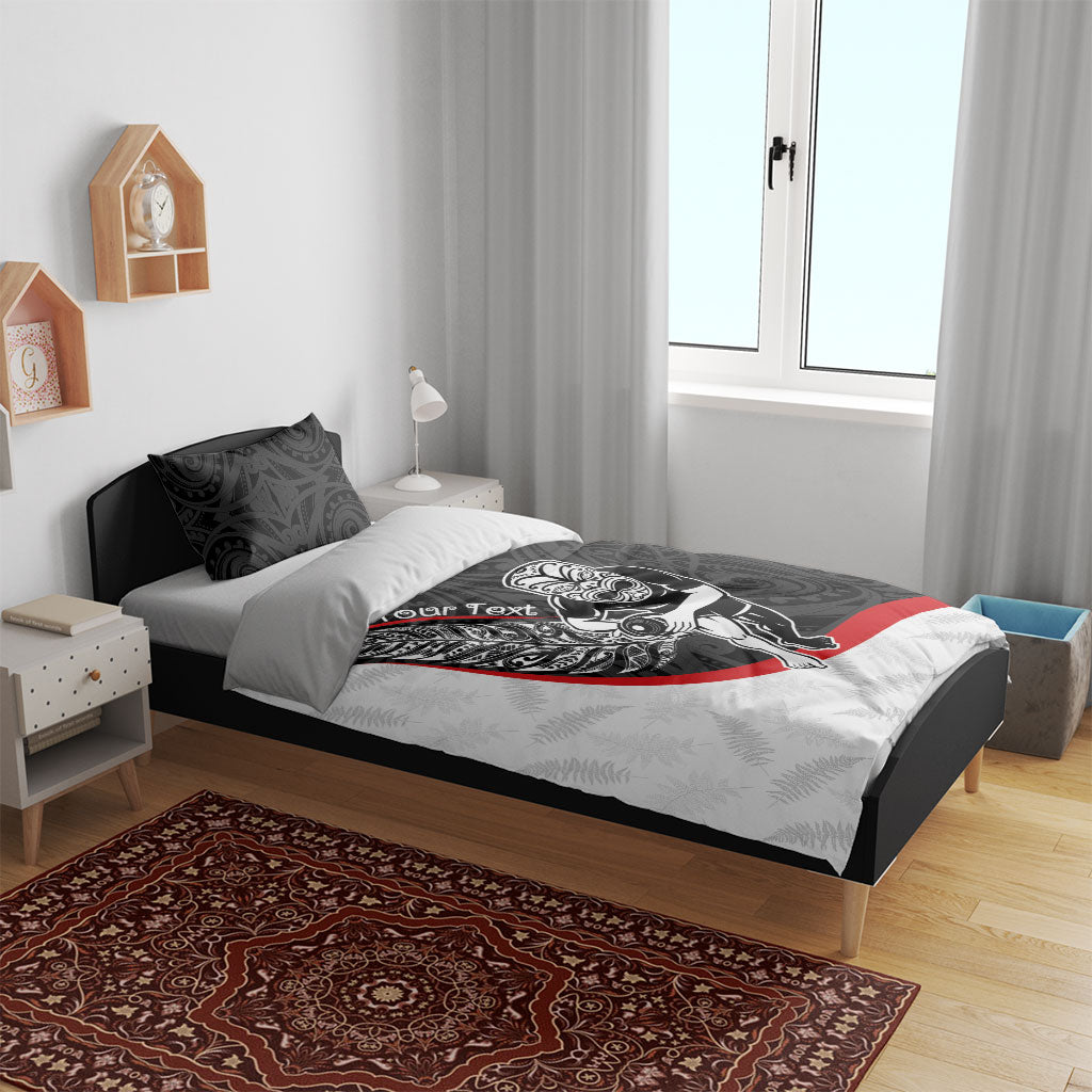 Personalised Aotearoa Lawn Bowls Bedding Set Maori Warrior and Silver Fern Sporty Style