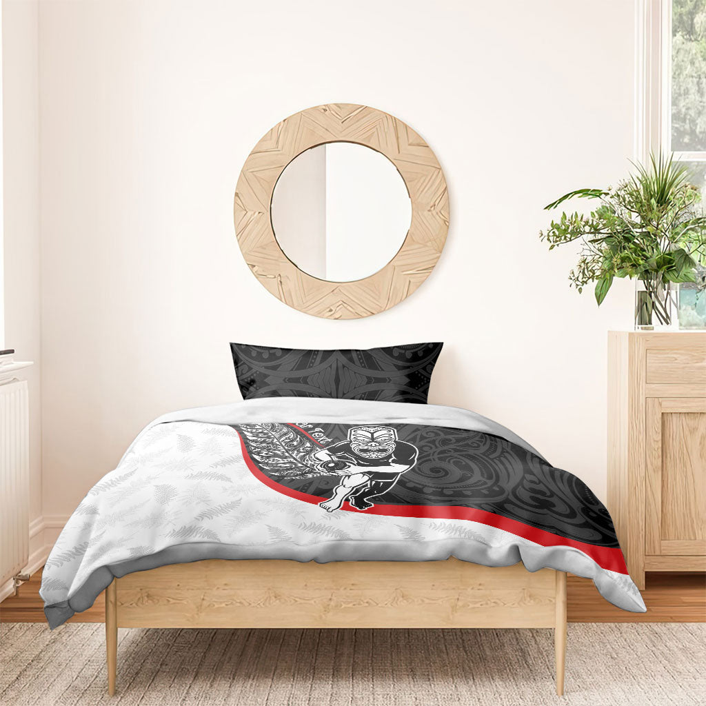 Personalised Aotearoa Lawn Bowls Bedding Set Maori Warrior and Silver Fern Sporty Style