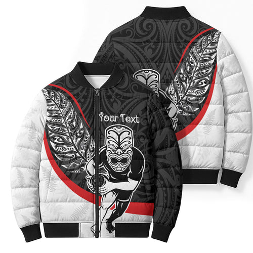 Personalised Aotearoa Lawn Bowls Bomber Puffer Jacket Maori Warrior and Silver Fern Sporty Style