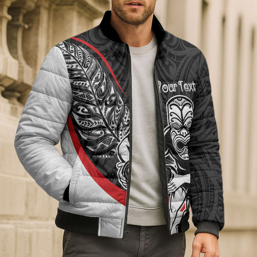 Personalised Aotearoa Lawn Bowls Bomber Puffer Jacket Maori Warrior and Silver Fern Sporty Style