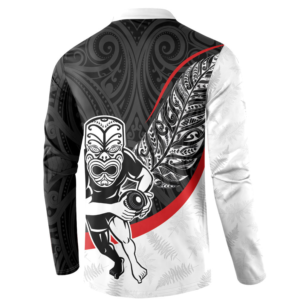 Personalised Aotearoa Lawn Bowls Button Sweatshirt Maori Warrior and Silver Fern Sporty Style