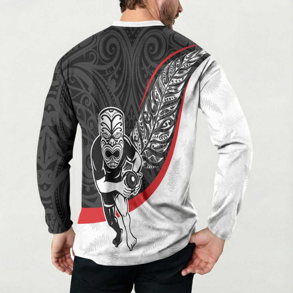 Personalised Aotearoa Lawn Bowls Button Sweatshirt Maori Warrior and Silver Fern Sporty Style