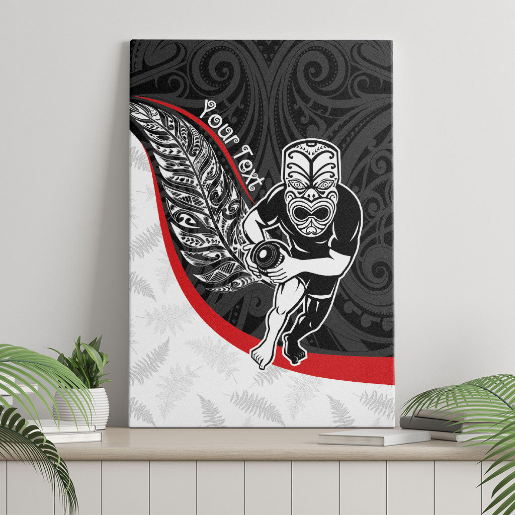 Personalised Aotearoa Lawn Bowls Canvas Wall Art Maori Warrior and Silver Fern Sporty Style