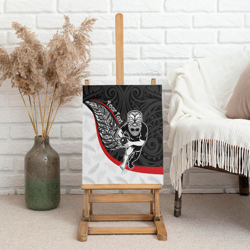 Personalised Aotearoa Lawn Bowls Canvas Wall Art Maori Warrior and Silver Fern Sporty Style