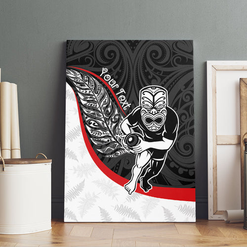 Personalised Aotearoa Lawn Bowls Canvas Wall Art Maori Warrior and Silver Fern Sporty Style