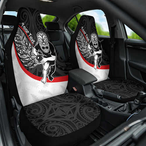 Personalised Aotearoa Lawn Bowls Car Seat Cover Maori Warrior and Silver Fern Sporty Style