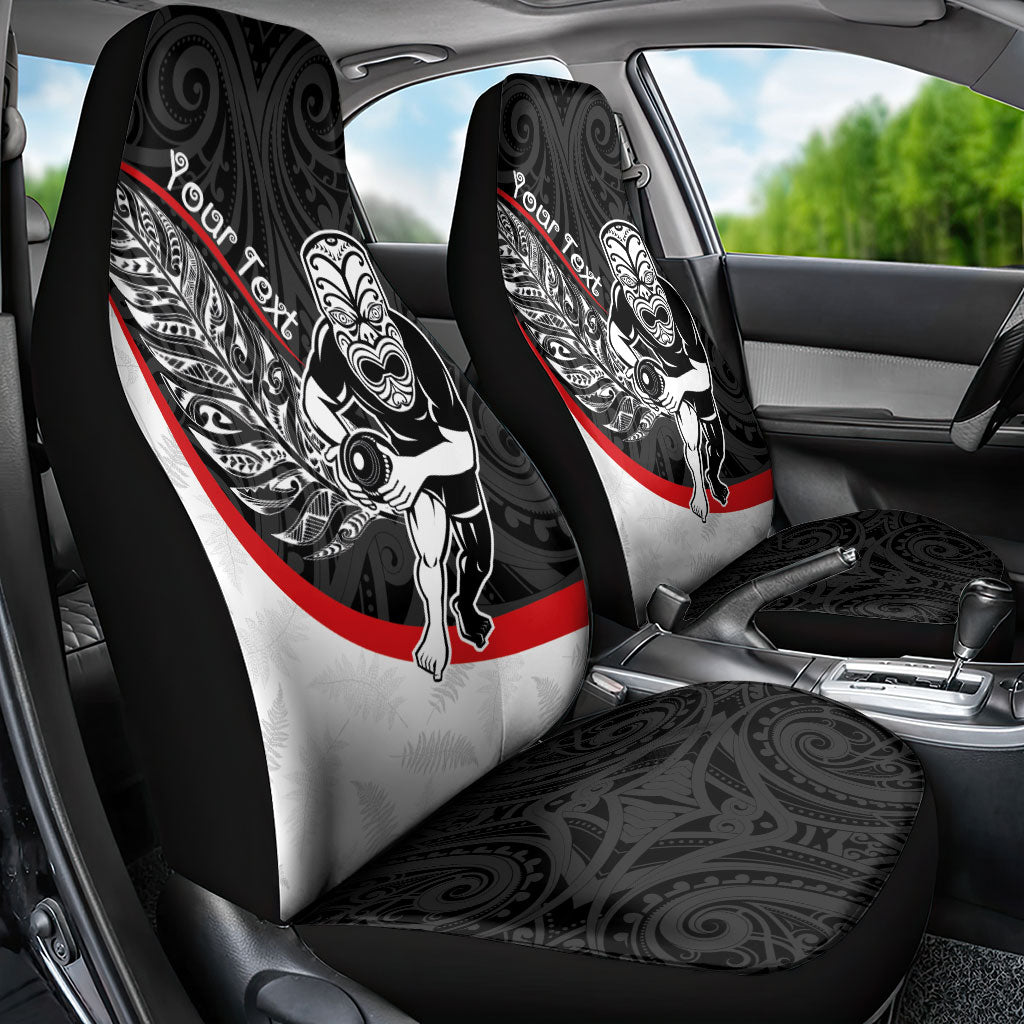 Personalised Aotearoa Lawn Bowls Car Seat Cover Maori Warrior and Silver Fern Sporty Style