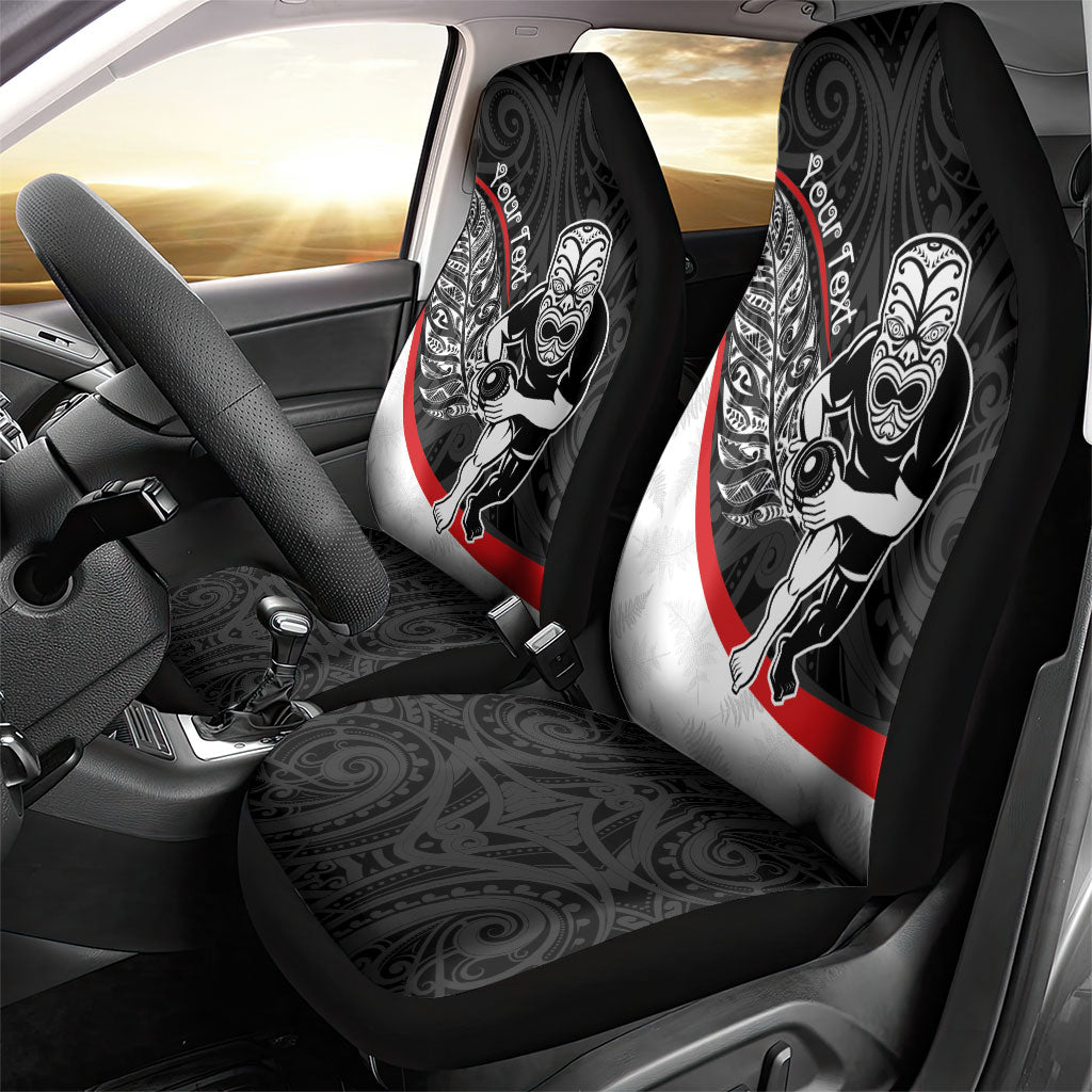 Personalised Aotearoa Lawn Bowls Car Seat Cover Maori Warrior and Silver Fern Sporty Style