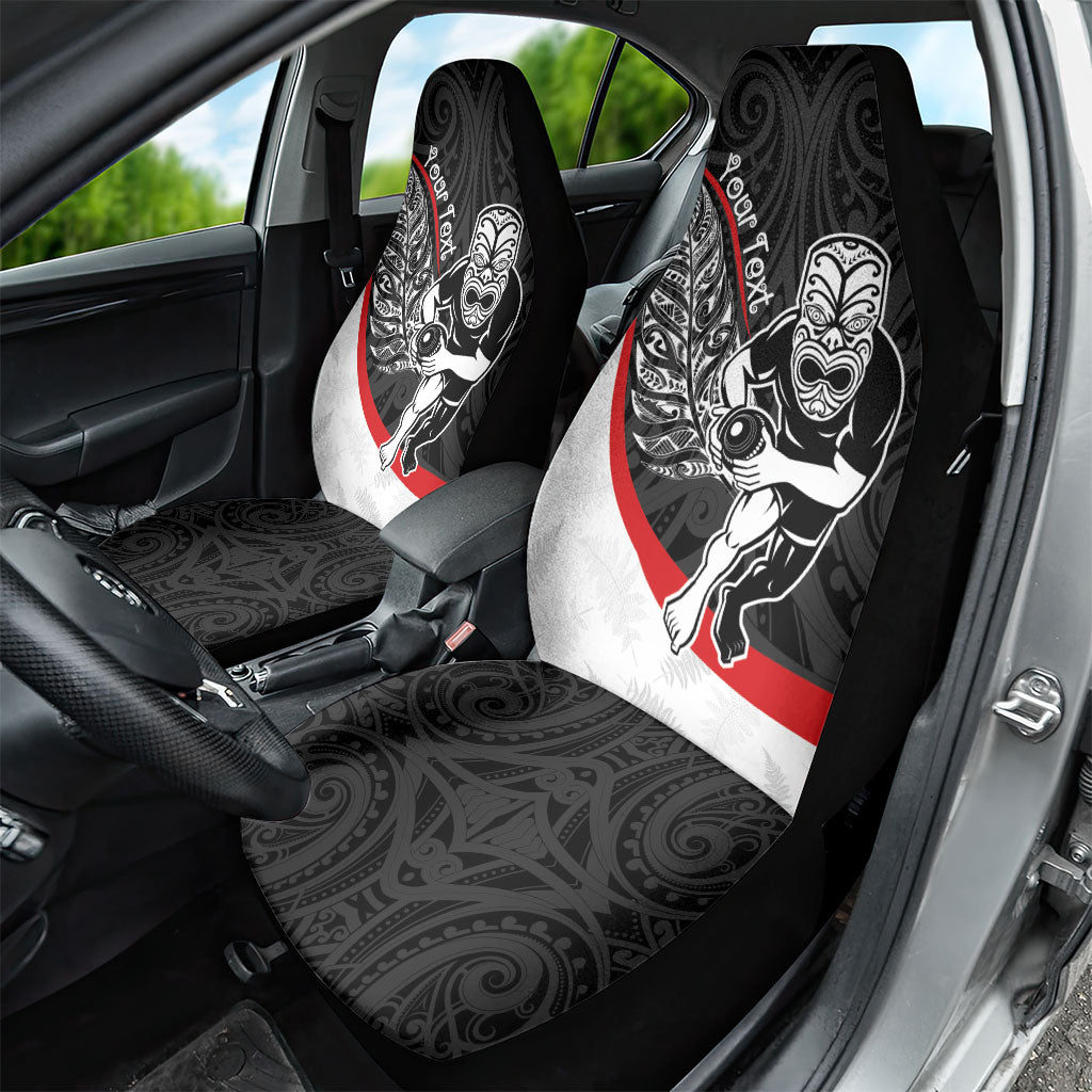 Personalised Aotearoa Lawn Bowls Car Seat Cover Maori Warrior and Silver Fern Sporty Style