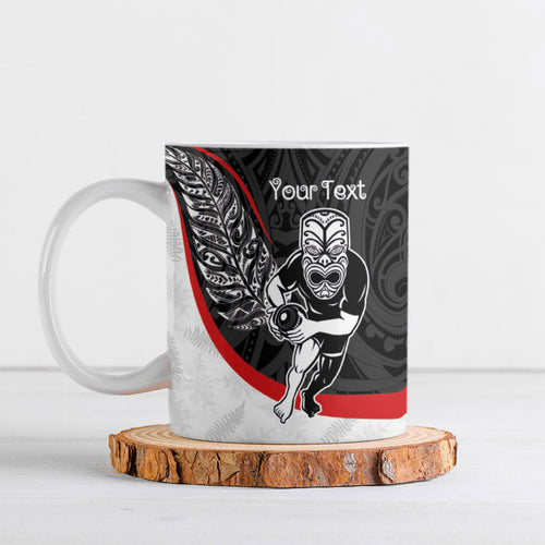 Personalised Aotearoa Lawn Bowls Ceramic Mug Maori Warrior and Silver Fern Sporty Style