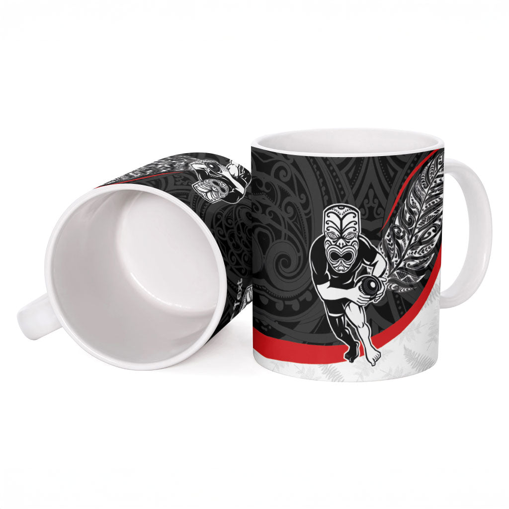 Personalised Aotearoa Lawn Bowls Ceramic Mug Maori Warrior and Silver Fern Sporty Style