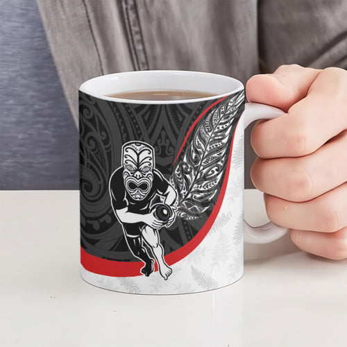 Personalised Aotearoa Lawn Bowls Ceramic Mug Maori Warrior and Silver Fern Sporty Style