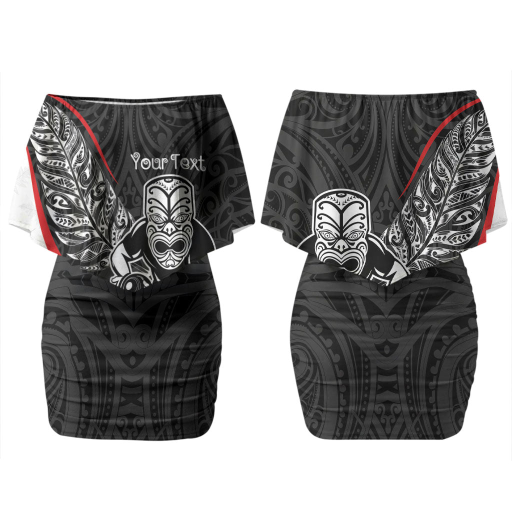 Personalised Aotearoa Lawn Bowls Couples Matching Off Shoulder Short Dress and Hawaiian Shirt Maori Warrior and Silver Fern Sporty Style