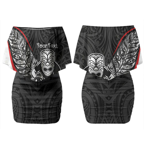 Personalised Aotearoa Lawn Bowls Couples Matching Off Shoulder Short Dress and Hawaiian Shirt Maori Warrior and Silver Fern Sporty Style