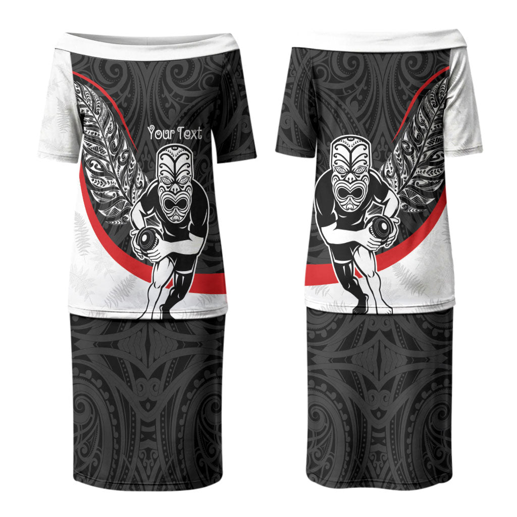 Personalised Aotearoa Lawn Bowls Couples Matching Puletasi and Hawaiian Shirt Maori Warrior and Silver Fern Sporty Style