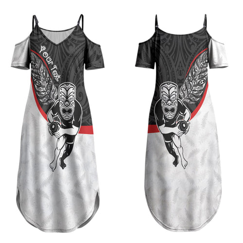 Personalised Aotearoa Lawn Bowls Couples Matching Summer Maxi Dress and Long Sleeve Button Shirt Maori Warrior and Silver Fern Sporty Style