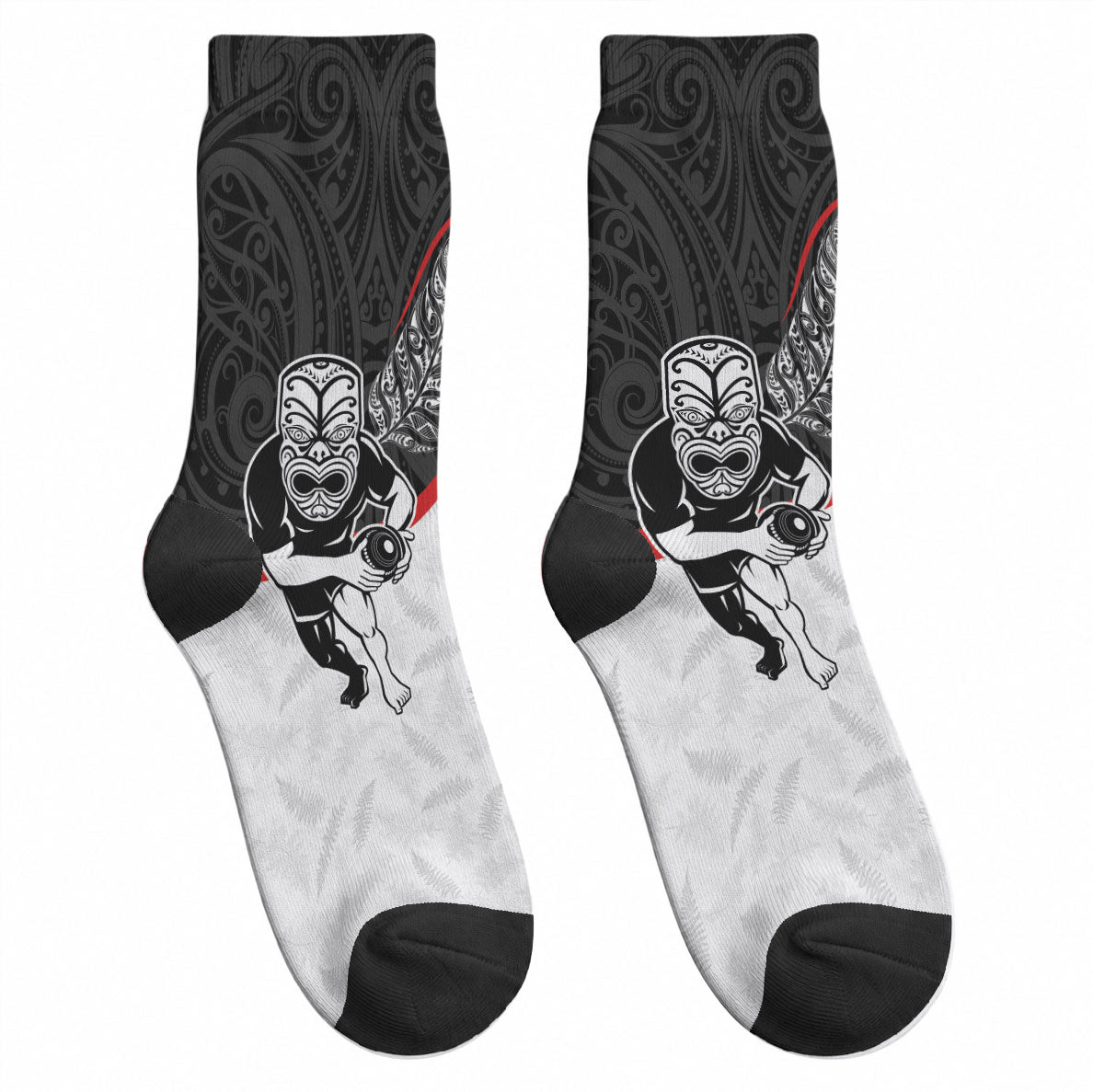 Aotearoa Lawn Bowls Crew Socks Maori Warrior and Silver Fern Sporty Style
