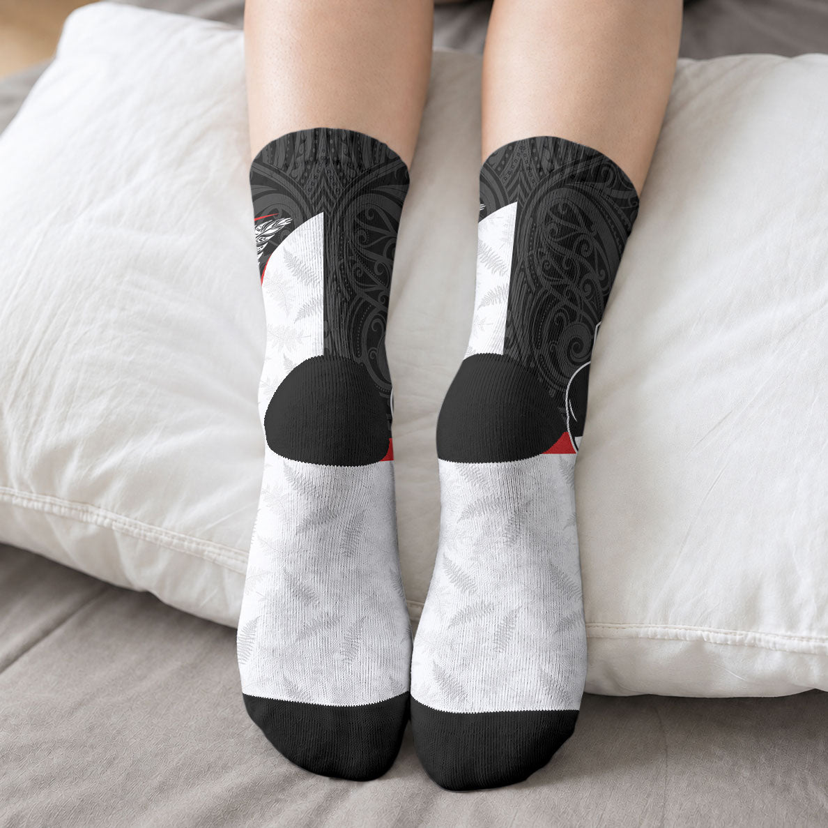 Aotearoa Lawn Bowls Crew Socks Maori Warrior and Silver Fern Sporty Style