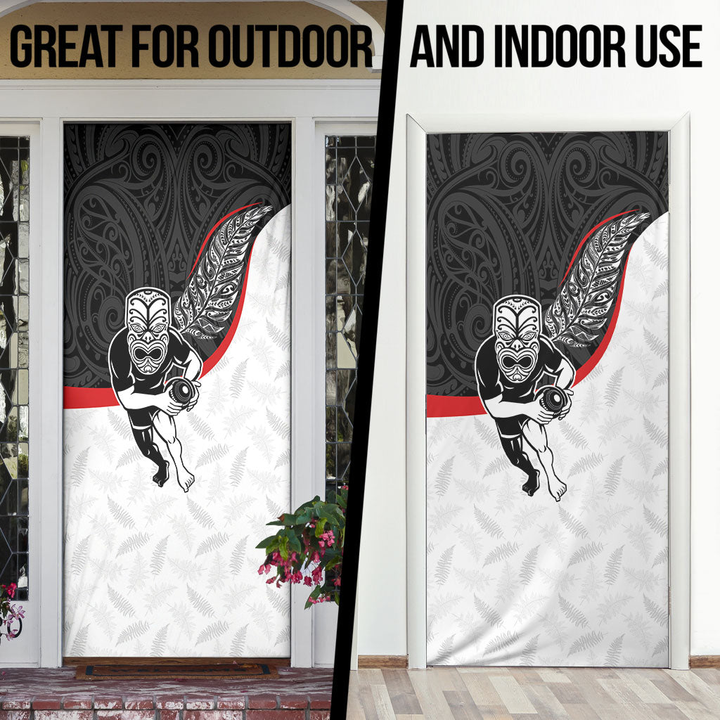 Aotearoa Lawn Bowls Door Cover Maori Warrior and Silver Fern Sporty Style