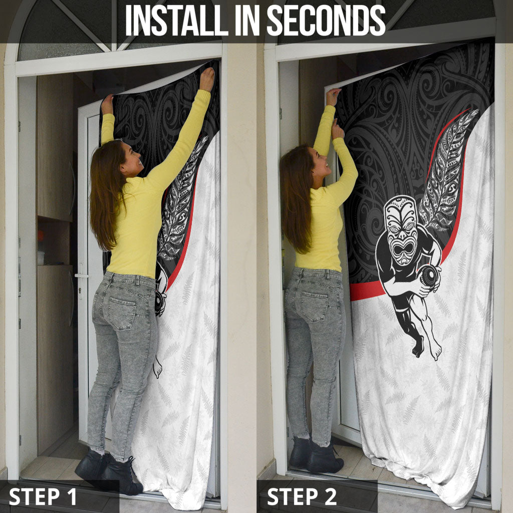 Aotearoa Lawn Bowls Door Cover Maori Warrior and Silver Fern Sporty Style