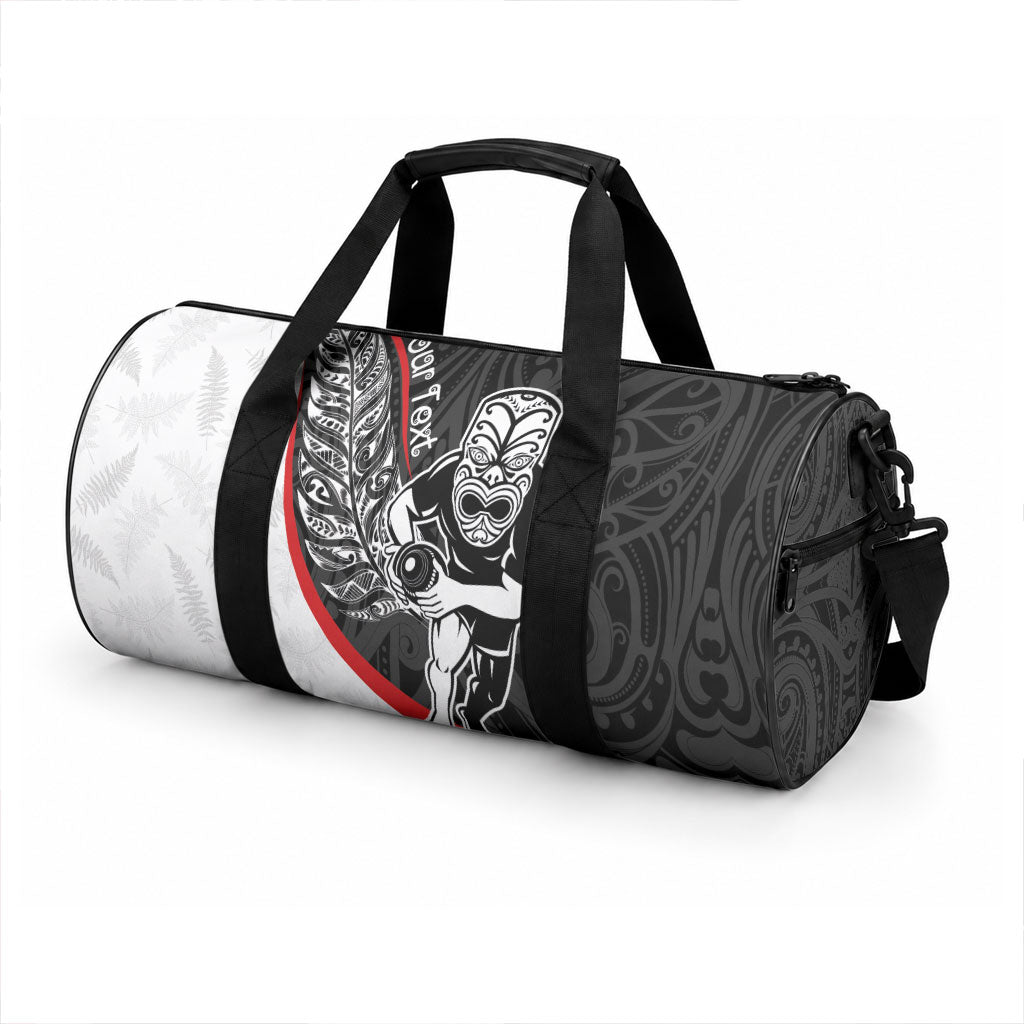 Personalised Aotearoa Lawn Bowls Duffle Bag Maori Warrior and Silver Fern Sporty Style