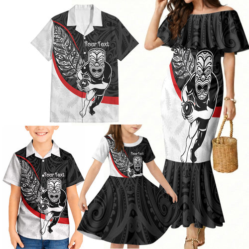 Personalised Aotearoa Lawn Bowls Family Matching Mermaid Dress and Hawaiian Shirt Maori Warrior and Silver Fern Sporty Style