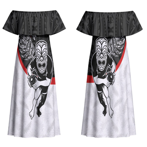 Personalised Aotearoa Lawn Bowls Family Matching Off Shoulder Maxi Dress and Hawaiian Shirt Maori Warrior and Silver Fern Sporty Style