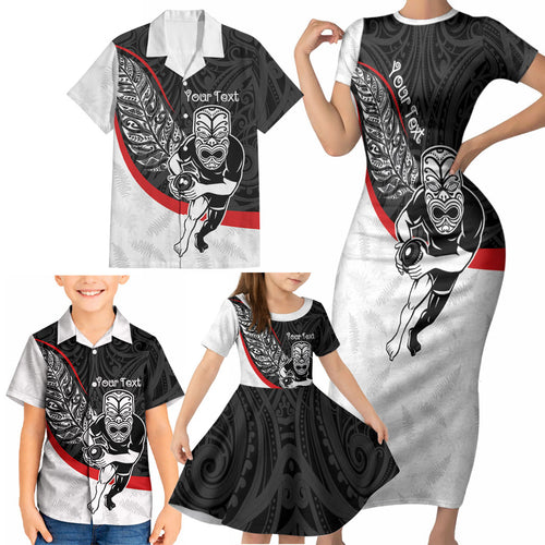 Personalised Aotearoa Lawn Bowls Family Matching Short Sleeve Bodycon Dress and Hawaiian Shirt Maori Warrior and Silver Fern Sporty Style