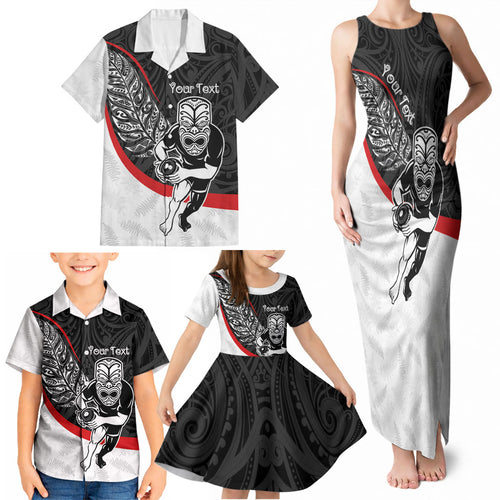 Personalised Aotearoa Lawn Bowls Family Matching Tank Maxi Dress and Hawaiian Shirt Maori Warrior and Silver Fern Sporty Style