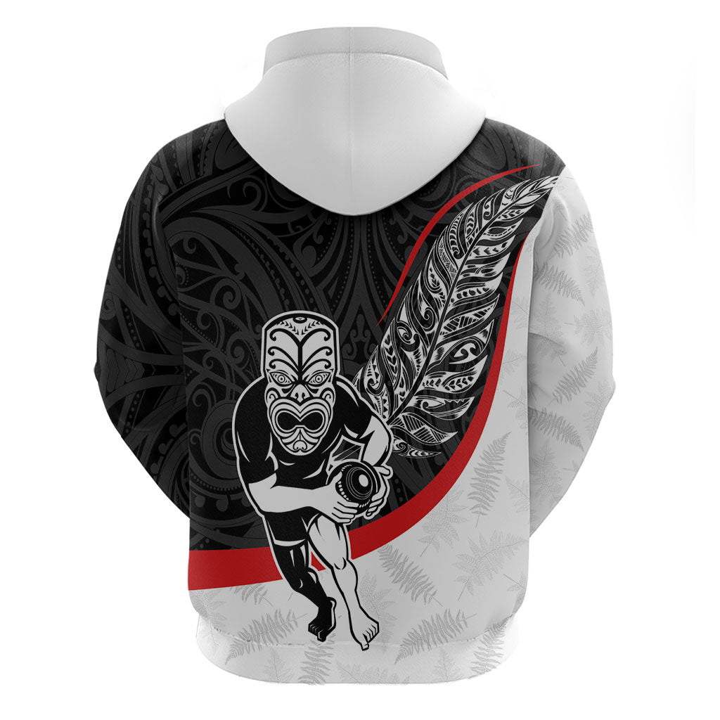 Personalised Aotearoa Lawn Bowls Hoodie Maori Warrior and Silver Fern Sporty Style
