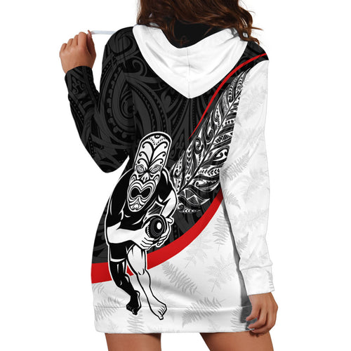 Personalised Aotearoa Lawn Bowls Hoodie Dress Maori Warrior and Silver Fern Sporty Style