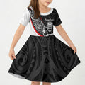 Personalised Aotearoa Lawn Bowls Kid Short Sleeve Dress Maori Warrior and Silver Fern Sporty Style