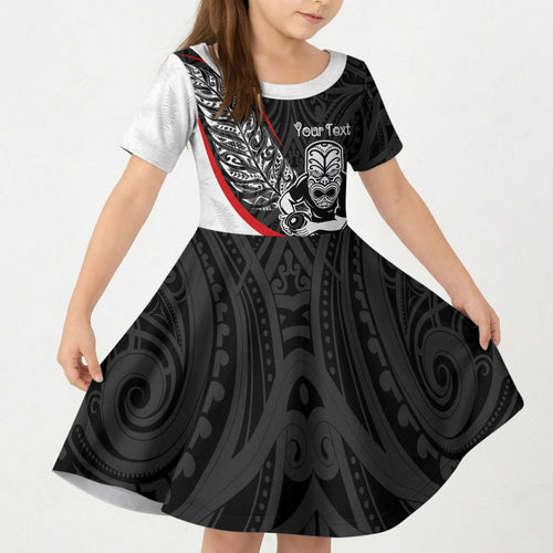 Personalised Aotearoa Lawn Bowls Kid Short Sleeve Dress Maori Warrior and Silver Fern Sporty Style