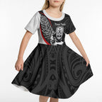 Personalised Aotearoa Lawn Bowls Kid Short Sleeve Dress Maori Warrior and Silver Fern Sporty Style