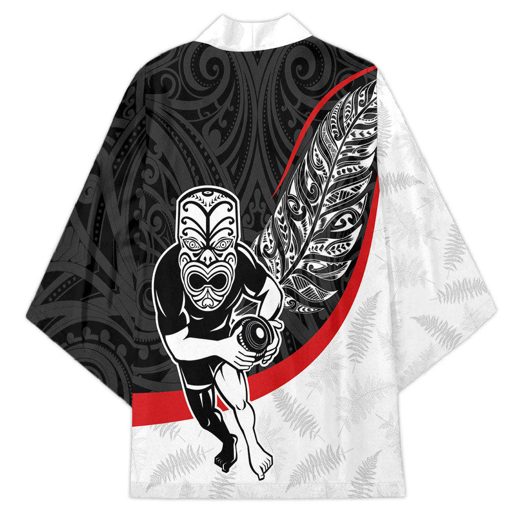 Personalised Aotearoa Lawn Bowls Kimono Maori Warrior and Silver Fern Sporty Style