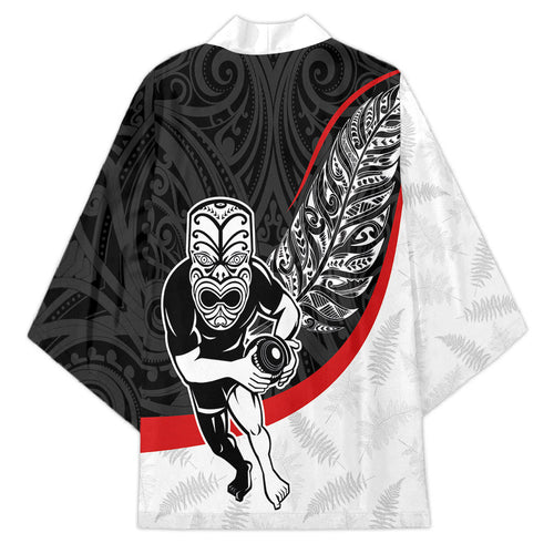 Personalised Aotearoa Lawn Bowls Kimono Maori Warrior and Silver Fern Sporty Style