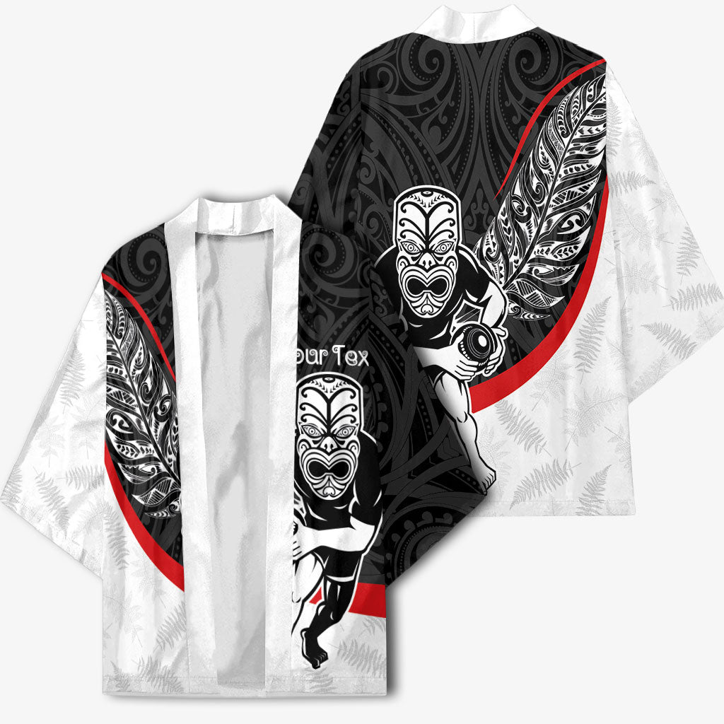 Personalised Aotearoa Lawn Bowls Kimono Maori Warrior and Silver Fern Sporty Style