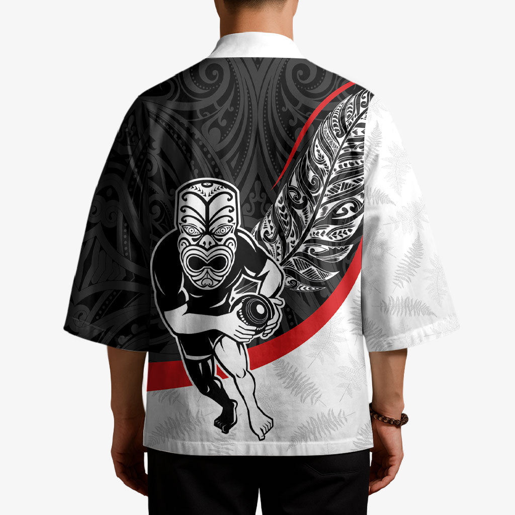 Personalised Aotearoa Lawn Bowls Kimono Maori Warrior and Silver Fern Sporty Style