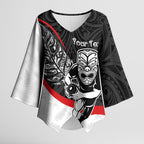 Personalised Aotearoa Lawn Bowls Kimono Sleeve Blouse Maori Warrior and Silver Fern Sporty Style