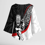 Personalised Aotearoa Lawn Bowls Kimono Sleeve Blouse Maori Warrior and Silver Fern Sporty Style