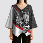 Personalised Aotearoa Lawn Bowls Kimono Sleeve Blouse Maori Warrior and Silver Fern Sporty Style