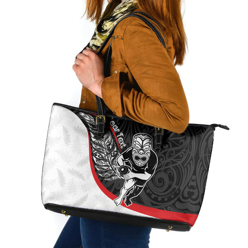 Personalised Aotearoa Lawn Bowls Leather Tote Bag Maori Warrior and Silver Fern Sporty Style